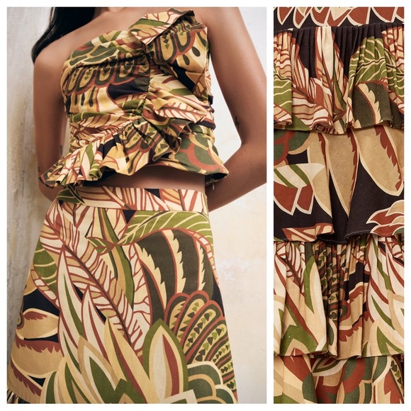 NWOT. Zara Multicolored Linen Blend Long High-Waisted Skirt. Size M. - Picture 3 of 9